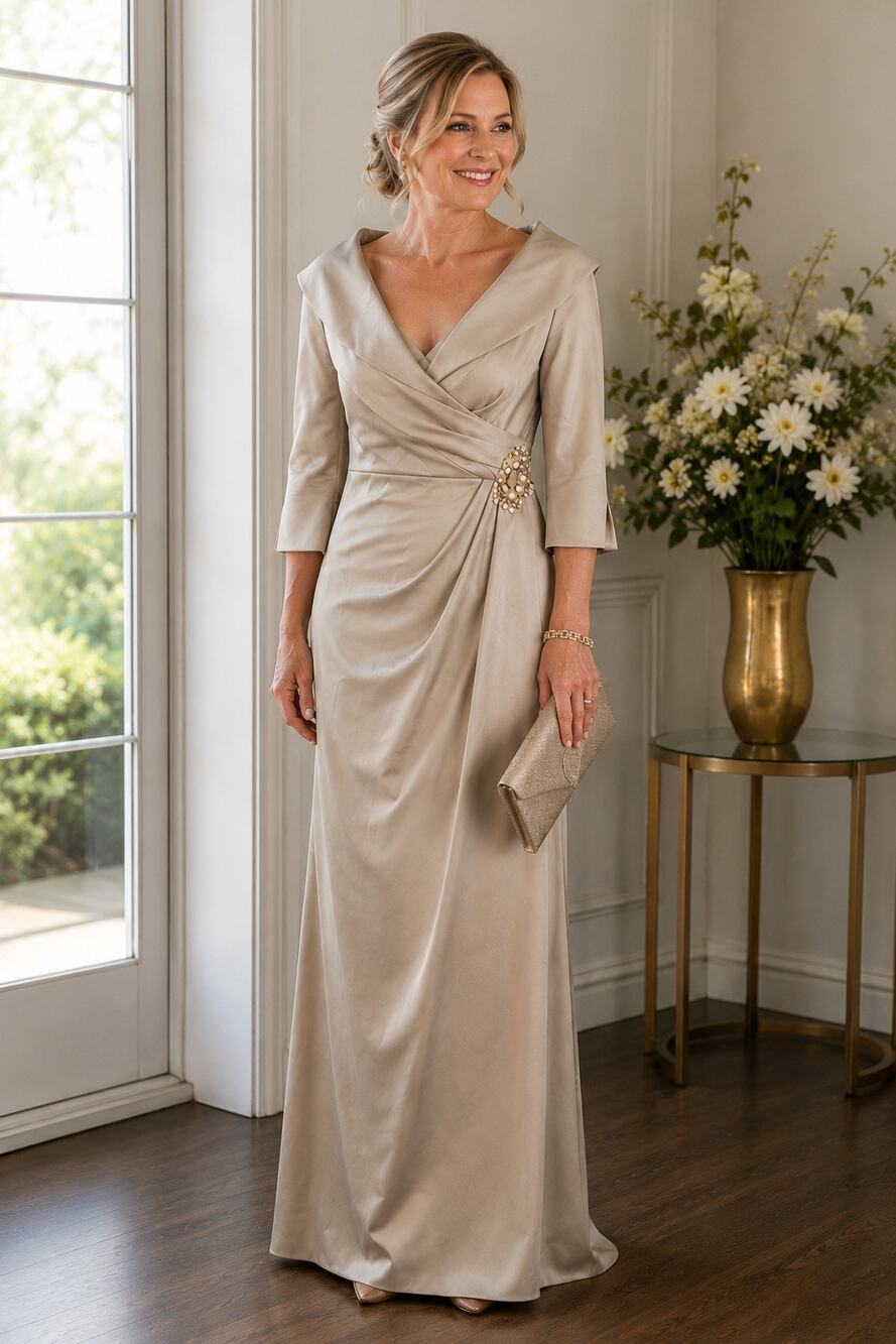 Jessica Howard Evening Gown Champagne 3/4 Sleeve Mother of the Bride Size 8 NWT